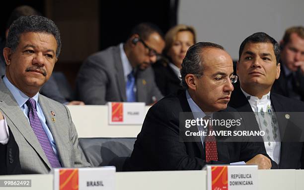 Dominican Republic's President Leonel Fernandez, Colombia's President Alvaro Uribe and Ecuador's President Rafael Correa attend the inauguration of...