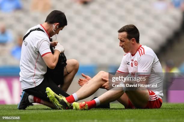 Dublin , Ireland - 14 July 2018; Colm Cavanagh of Tyrone receives medical attention during the GAA Football All-Ireland Senior Championship...