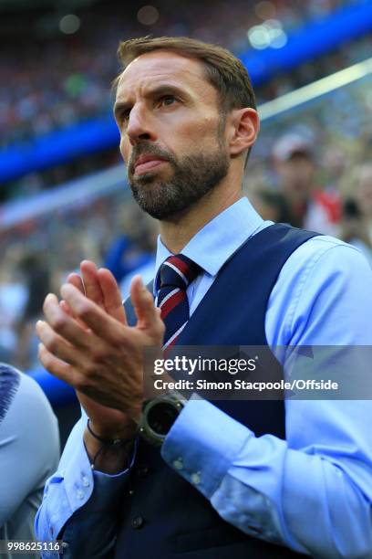 England manager Gareth Southgate looks on during the 2018 FIFA World Cup Russia 3rd Place Playoff match between Belgium and England at Saint...