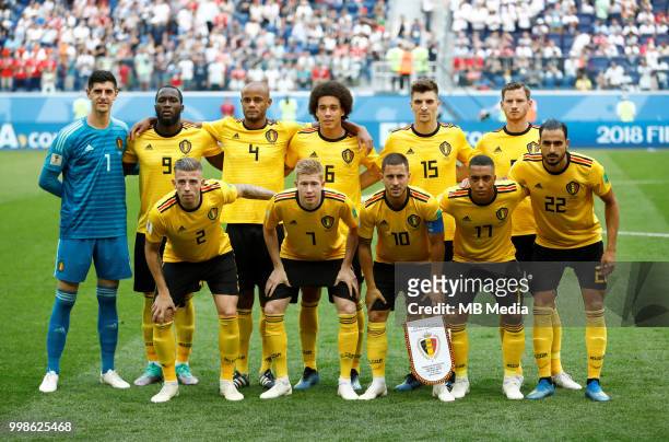 Belgium players pose for a photo ahead of the 2018 FIFA World Cup Russia 3rd Place Playoff match between Belgium and England at Saint Petersburg...