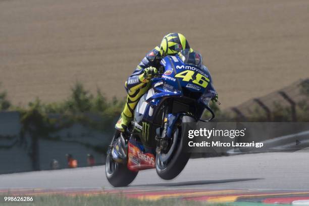 Valentino Rossi of Italy and Movistar Yamaha MotoGP heads down a straight during the qualifying practice during the MotoGp of Germany - Qualifying at...