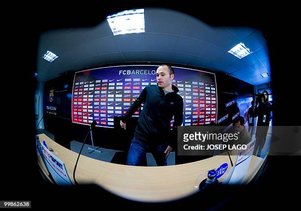 Barcelona's player Andres arrives at a press conference at "Sports Center FC Bacelona Joan Gamper" near Barcelona, on May 14 on the eve of a Spanish...