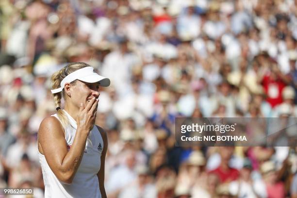 Germany's Angelique Kerber celebrates after winning against US player Serena Williams during their women's singles final match on the twelfth day of...