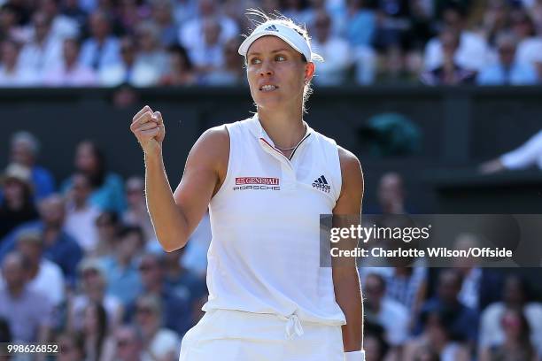 Womens Singles Final - Serena Williams v Angelique Kerber - Angelique Kerber celebrates winning a point at All England Lawn Tennis and Croquet Club...