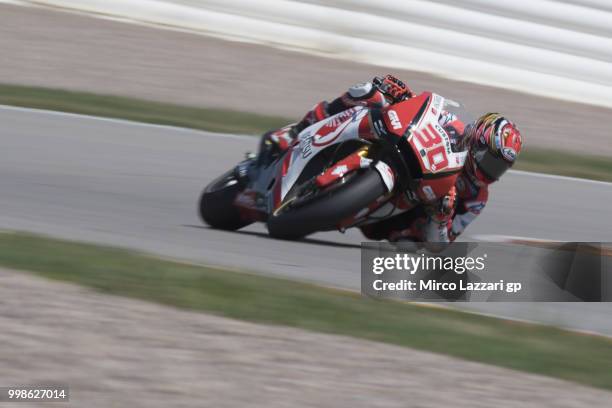 Takaaki Nakagami of Japan and LCR Honda Idemitsu rounds the bend during the qualifying practice during the MotoGp of Germany - Qualifying at...