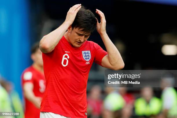 Harry Maguire of England reacts during the 2018 FIFA World Cup Russia 3rd Place Playoff match between Belgium and England at Saint Petersburg Stadium...