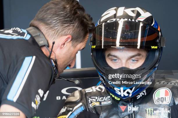 Luca Marini of Italy and Sky Racing Team VR46 looks on in box during the qualifying practice during the MotoGp of Germany - Qualifying at Sachsenring...