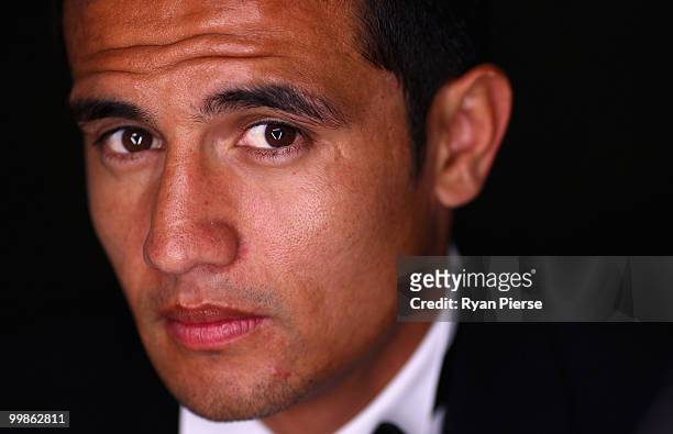 Tim Cahill of Australia and Everton poses before hosting a gala dinner in aid of the Tim Cahill Cancer Fund for Children at the Hilton Hotel on May...