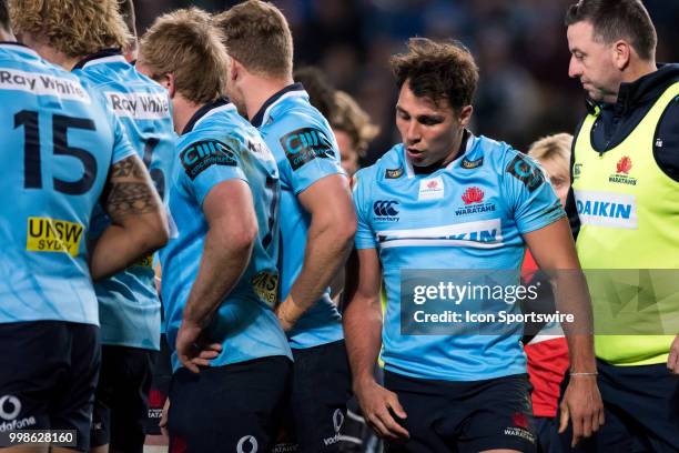 Waratahs player Nick Phipps unhappy after the Waratahs have two quick tries put on them at week 19 of the Super Rugby between The Waratahs and...