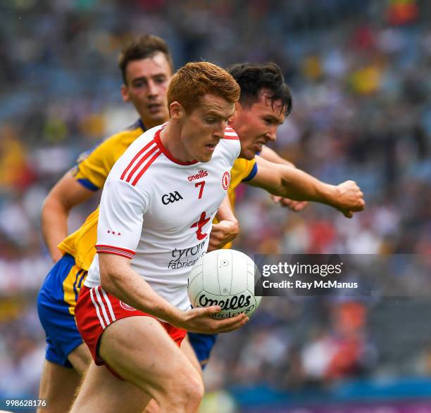 Dublin , Ireland - 14 July 2018; Peter Harte of Tyrone in action against Tadhg O'Rourke of Roscommon during the GAA Football All-Ireland Senior...