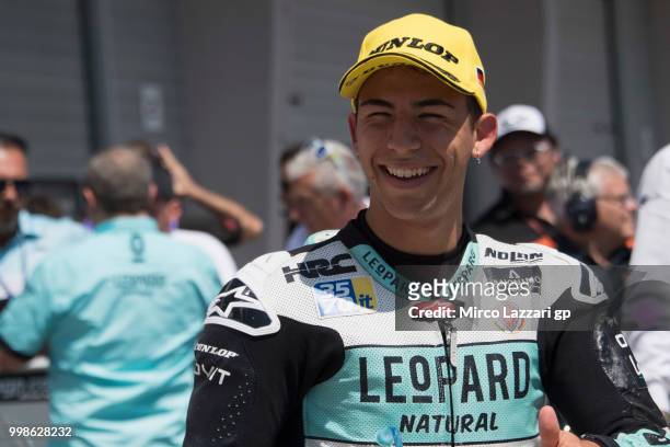Enea Bastianini of Italy and Leopard Racing celebrates the third place at the end of the qualifying practice during the MotoGp of Germany -...