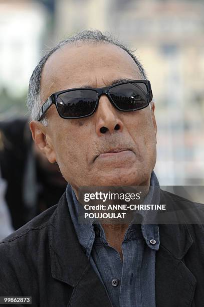 Iranian director Abbas Kiarostami poses during the photocall of "Copie Conforme presented in competition at the 63rd Cannes Film Festival on May 18,...