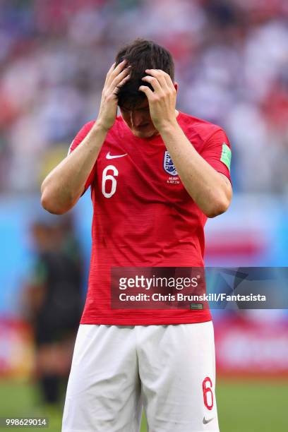Harry Maguire of England reacts after the 2018 FIFA World Cup Russia 3rd Place Playoff match between Belgium and England at Saint Petersburg Stadium...