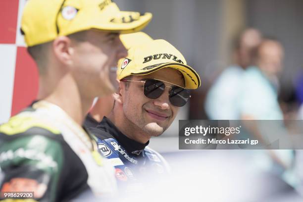 Jorge Martin of Spain and Del Conca Gresini Moto3 celebrates the pole position at the end of the qualifying practice during the MotoGp of Germany -...