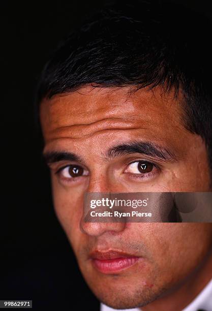 Tim Cahill of Australia and Everton poses before hosting a gala dinner in aid of the Tim Cahill Cancer Fund for Children at the Hilton Hotel on May...