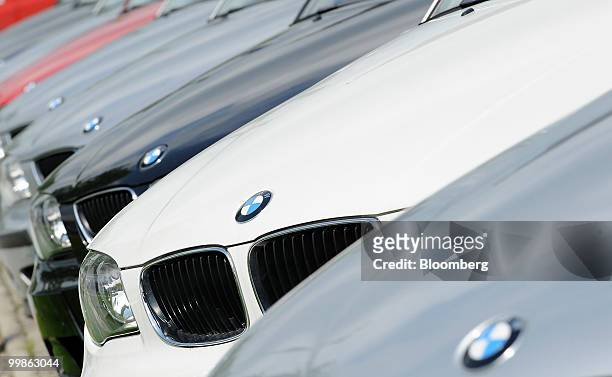 Used Bayerische Motoren Werke 1 series cars are seen at a BMW car dealership in Rosenheim, Germany, on Tuesday, May 18, 2010. Bayerische Motoren...