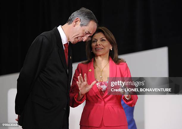 Guatemala's President Alvaro Colom and Costa-Rican President Laura Chinchilla gather for the group picture of the Sixth Summit of Heads of State and...