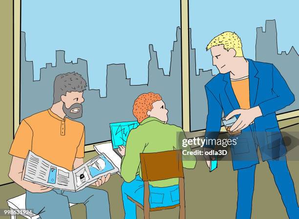 three people working in the office - ginger man stock illustrations
