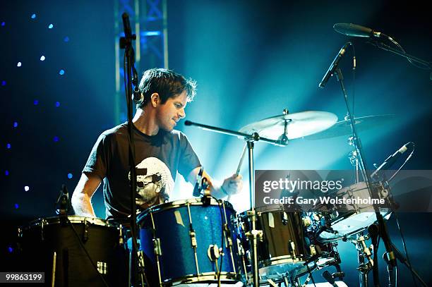 Logan Kroeber of The Dodos performs on stage during day three of Pavement Curated All Tomorrow's Parties Festival at Butlins Holiday Centre on May...