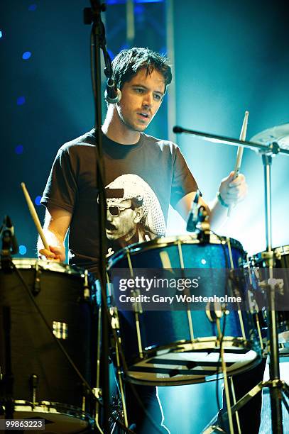 Logan Kroeber of The Dodos performs on stage during day three of Pavement Curated All Tomorrow's Parties Festival at Butlins Holiday Centre on May...