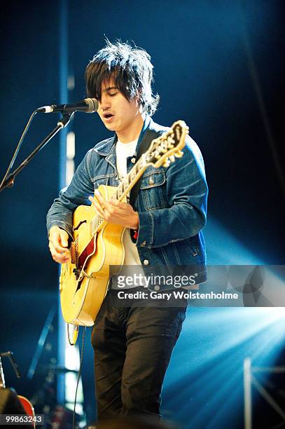 Meric Long of The Dodos performs on stage during day three of Pavement Curated All Tomorrow's Parties Festival at Butlins Holiday Centre on May 16,...
