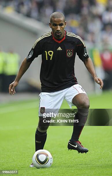 Germany's striker Cacau controls the ball during the friendly football match Germany vs Malta in the western German city of Aachen on May 13, 2010...