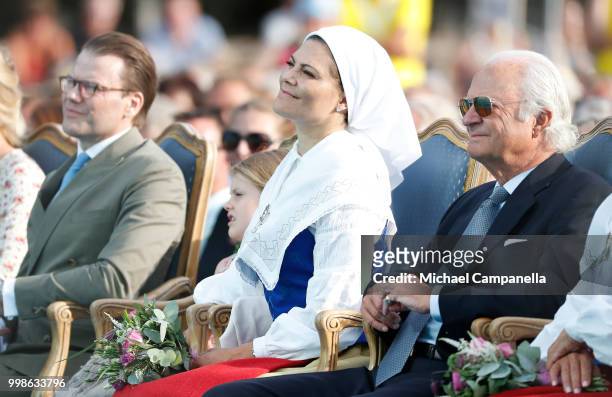 Prince Daniel of Sweden, Princess Estelle of Sweden, Crown Princess Victoria of Sweden and King Carl Gustaf of Sweden during the occasion of The...