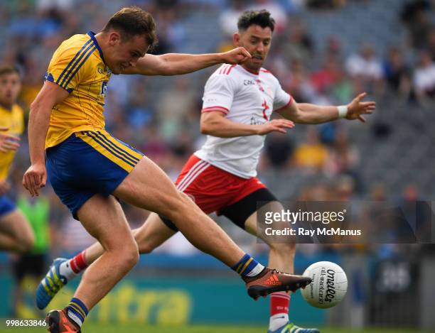 Dublin , Ireland - 14 July 2018; Enda Smith of Roscommon kicks a goal, in the 39th minute, during the GAA Football All-Ireland Senior Championship...
