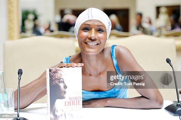 Model Waris Dirie presents her new book 'Schwarze Frau, Weisses Land' at Hotel Adlon on May 18, 2010 in Berlin, Germany.