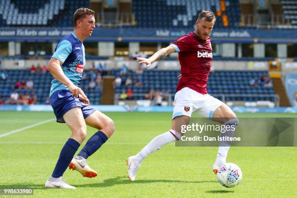 Andriy Yarmolenko of West Ham battles for the ball during the pre-season friendly match between Wycombe Wanderers and West Ham United at Adams Park...