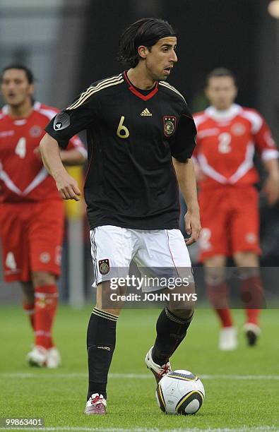 Germany's midfielder Samir Khedira controls the ball during the friendly football match Germany vs Malta in the western German city of Aachen on May...