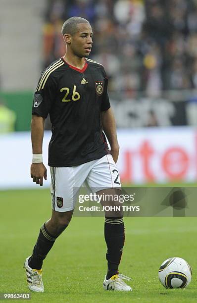 Germany's defender Dennis Aogo controls the ball during the friendly football match Germany vs Malta in the western German city of Aachen on May 13,...
