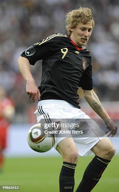 Germany's striker Stefan Kiessling controls the ball during the friendly football match Germany vs Malta in the western German city of Aachen on May...