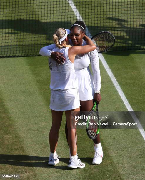 Wimbledon Ladies' Singles Champion Angelique Kerber embraces Serena Williams after defeating her in the final at All England Lawn Tennis and Croquet...