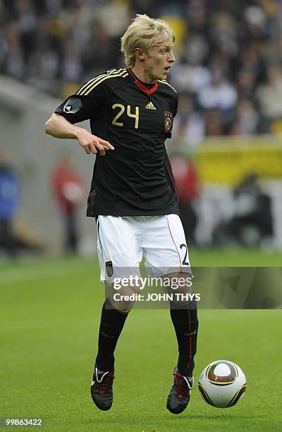 Germany's defender Andreas Beck controls the ball during the friendly football match Germany vs Malta in the western German city of Aachen on May 13,...