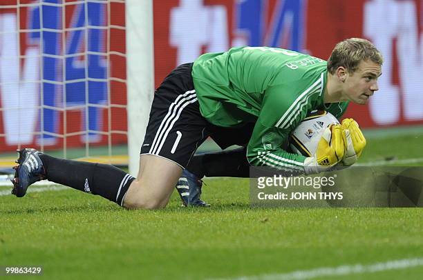 Germany's goalkeeper Manuel Neuer is pictured during the friendly football match Germany vs Malta in the western German city of Aachen on May 13,...