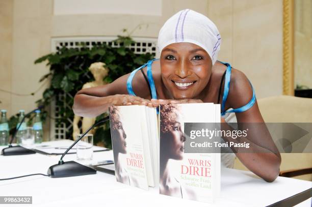 Model Waris Dirie presents her new book 'Schwarze Frau, Weisses Land' at Hotel Adlon on May 18, 2010 in Berlin, Germany.