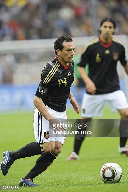 Germany's midfielder Piotr Trochowski controls the ball during the friendly football match Germany vs Malta in the western German city of Aachen on...