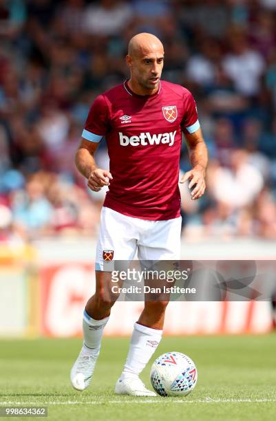 Pablo Zabaleta of West Ham runs with the ball during the pre-season friendly match between Wycombe Wanderers and West Ham United at Adams Park on...