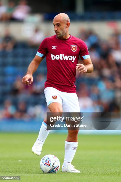 Pablo Zabaleta of West Ham controls the ball during the pre-season friendly match between Wycombe Wanderers and West Ham United at Adams Park on July...