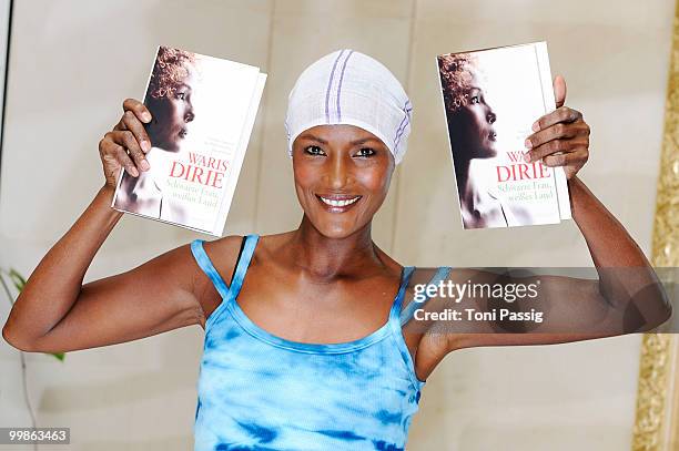 Model Waris Dirie presents her new book 'Schwarze Frau, Weisses Land' at Hotel Adlon on May 18, 2010 in Berlin, Germany.