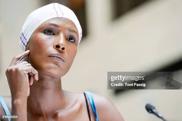 Model Waris Dirie presents her new book 'Schwarze Frau, Weisses Land' at Hotel Adlon on May 18, 2010 in Berlin, Germany.