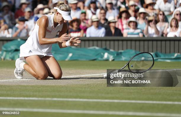 Germany's Angelique Kerber celebrates after winning against US player Serena Williams during their women's singles final match on the twelfth day of...