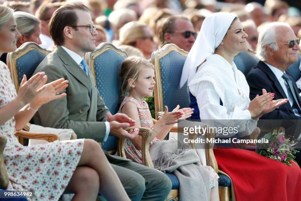 Prince Daniel of Sweden, Princess Estelle of Sweden and Crown Princess Victoria of Sweden during the occasion of The Crown Princess Victoria of...