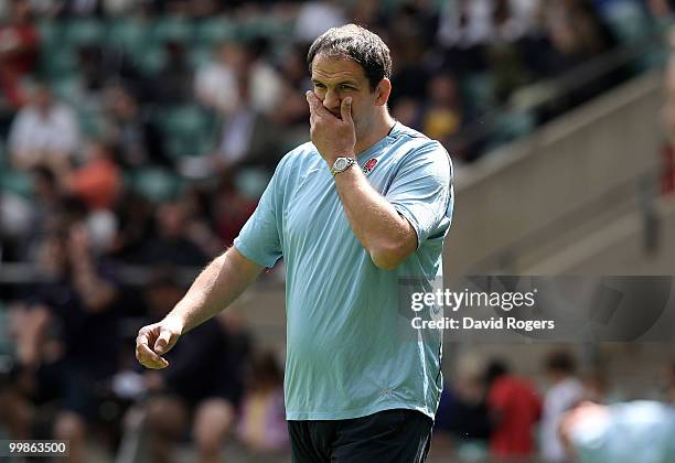 Martin Johnson, the England head coach looks on during an England training session held at Twickenham on May 18, 2010 in Twickenham, England.