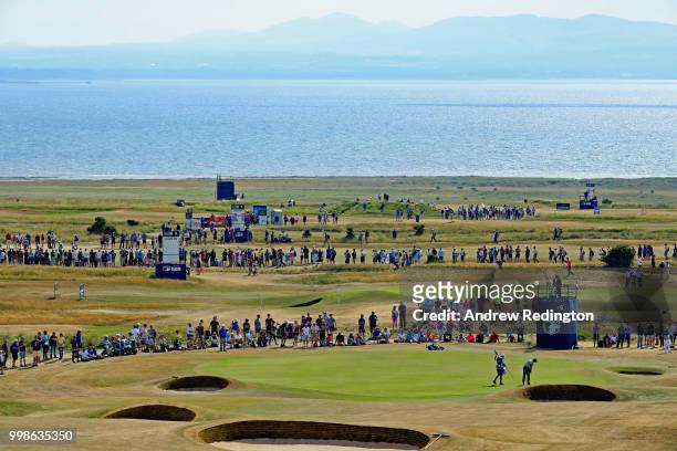Robert Rock of England putts on hole six during day three of the Aberdeen Standard Investments Scottish Open at Gullane Golf Course on July 14, 2018...