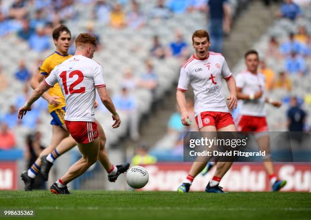 Dublin , Ireland - 14 July 2018; Conor Myler of Tyrone shoots to score his side's second goal during the GAA Football All-Ireland Senior Championship...