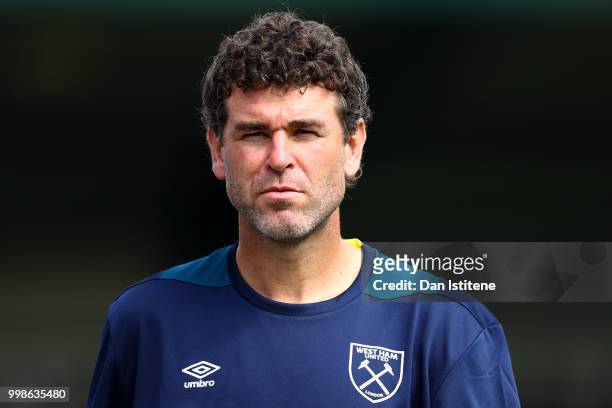 Xavi Valero, goalkeeping coach for West Ham looks on during the pre-season friendly match between Wycombe Wanderers and West Ham United at Adams Park...