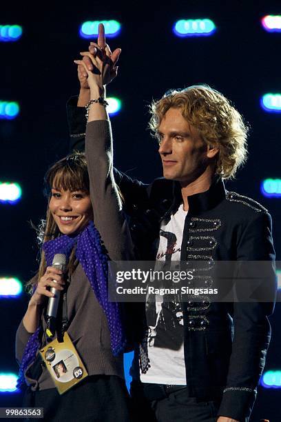 Chanee & N'evergreen of Denmark perform at the open rehearsal at the Telenor Arena on May 18, 2010 in Oslo, Norway. 39 countries will take part in...