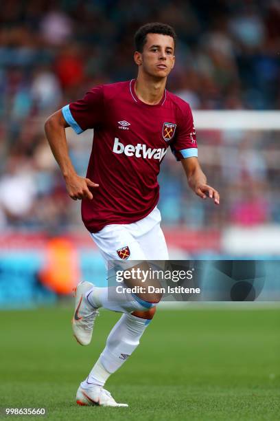 Nathan Holland of West Ham runs during the pre-season friendly match between Wycombe Wanderers and West Ham United at Adams Park on July 14, 2018 in...